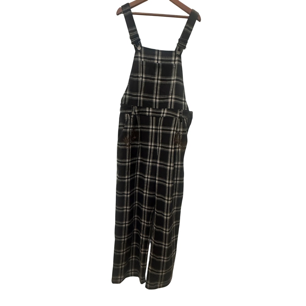Disturbia Black White Plaid Embroidered Overalls Dungarees US 6 UK 10 AW24M391